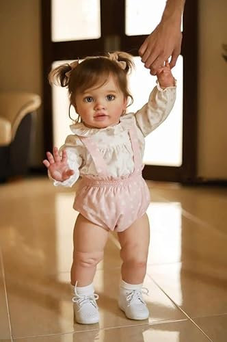 Anano Bebe Reborn Realista 26 Pulgadas 65cm Bebés Reborn Reales De Silicona Blanda Tamaño De La Vida Real 1: 1 Piernas Rectas Bebé Muñeca Hay Vasos Sanguíneos En La Piel (Pelele de Puntos Rosas)