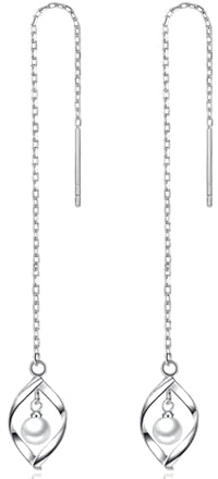Sterling Silver Lily Drop Bead Pull Through Threader Dangle Earrings
