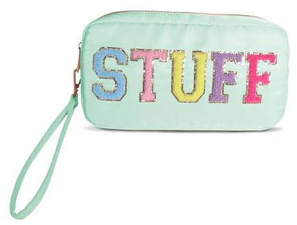 Reise Kosmetiktasche Klein, Preppy Kosmetiktasche, Chenille Patch Make-up-Tasche, Wasserdicht Kosmetik Organizer Tasche für Damen Face Hair Skin Makeup Tasche (Mintgrün)