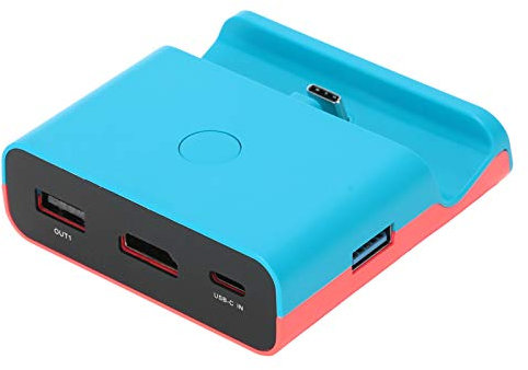 Vomeko HDMI Video Converter Adapter - Portable Mini Charging Dock Stand for Switch/Lite Game Machine，Game Machine Charging Stand(blue red)