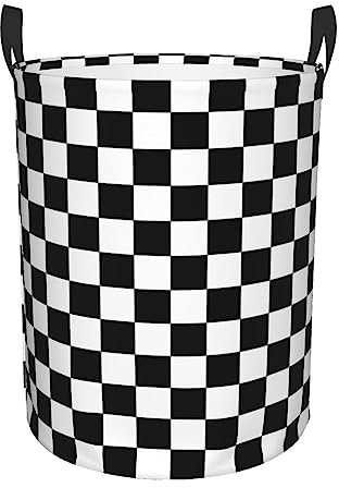 QQLADY Black and White Checkered Laundry Basket Hamper Waterproof Collapsible Washing Bin Clothes Bag with Handles Freestanding Laundry Hamper for Bathroom Bedroom Dorm Travel