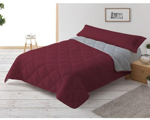 Donegal Collections - Edredón Nórdico 300 gr/m² Reversible Bicolor, Relleno Nordico 240x220 cm, Edredón Cama 150, Color Granate, Edredón Otoño-Invierno Suave, 100% Fibra y Antiácaros
