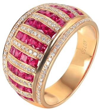 Daesar 18K Rose Gold Ring Women, Wedding Rings Women Wide Luxury Shiny Row with 1.84ct Red Lab Created Ruby, Lab Created Diamond Rose Gold Ring Size J 1/2