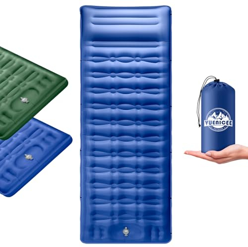 VUENICEE Isomatte Selbstaufblasend, 12CM Verdicktes Camping luftmatratze mit Fußpresse Pumpe, Wasserdicht Ultraleicht Camping matratze für Wandern, Camping, Wüste, Strand usw. Navy Blue