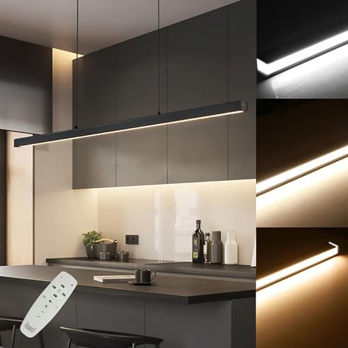 ITOSUI Lámpara Colgante Lineal Regulable, Luces para Isla de Cocina, Comedor, lámparas LED Modernas, lámpara Colgante, Cable Ajustable de 59 Pulgadas, con Control Remoto (180 cm)