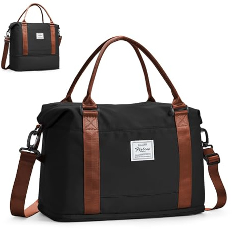 HYC00 for Ryanair Cabin Bags 40x20x25 Expandable Underseat Easyjet Cabin Bag 45x36x20 Carry On Hand Luggage Travel Bags with Wet Pocket,Hospital Holdall Weekend Overnight Bag for Women,Black Brown
