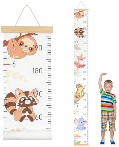 Aolso Kinder Messlatte, Größenmesser für Kinder, Massband Kinder, Baby-Wachstumstabelle, Wandbehang-Wachstumstabelle, Dekoration Kinderzimmer, Messlineal für Babys, Mädchen, Jungen (Zoo)