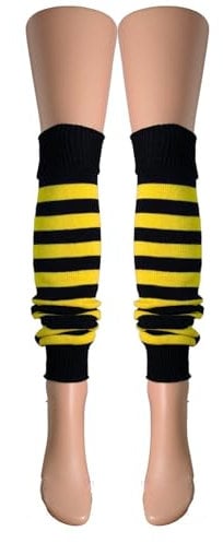 Silver Legs Leg Warmers, Over 30 Styles, 60cm Length, Neon, Striped, Glittery, Plain, Eco-Packaging, Made in the UK (Striped, Yellow & Black Stripes)