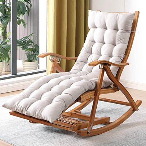 Relaxliege Gartenliege Camping Schaukelstuhl Klappbar 5-Gang verstellbar Holz Liegestuhl Bambus Patio Sonnenliege Relaxliege mit Schwerelosigkeit und gepolstert, Max. Stützkraft 550 lbs, Grau