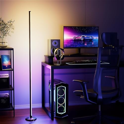WISIMMALL Rgb Led Stehlampe Wohnzimmer, 65 Ecken Lampe Standleuchte Dimmbar mit Fernbedienung und APP, 16 Millionen Farben, Musikmodi, DIY-Modus & Timing -Funktion für Schlafzimmer, Spielzimmer