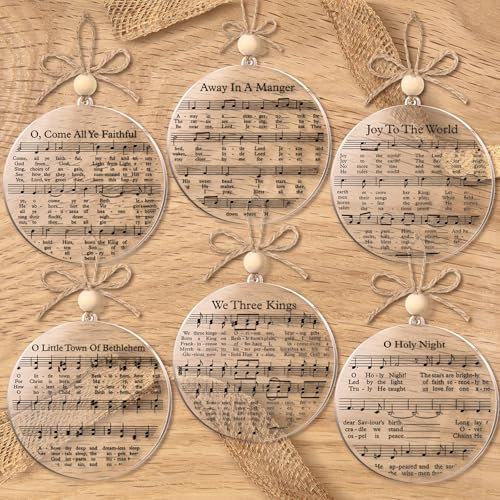 CroBlissful 24 Sets Nativity Scene Ornaments 3D Hanging Ornaments Acrylic Wooden Christian Religious Catholic Gifts Christmas Tree Decorations Clear Beads