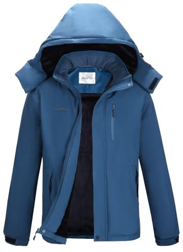 OutPro Herren Skijacke Winterjacke Herren Vielseitige Warme Fleecejacke - Wasserdicht, winddicht, Perfekt für Outdoor-Aktivitäten und Winterwanderungen Blau,L