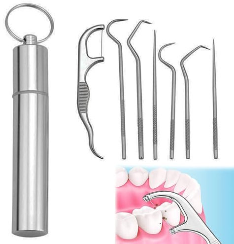 7 actualización 9er 304 palillos de dientes de acero inoxidable con caja llavero, palillos de dientes de metal titanio reutilizables para exteriores picnic camping