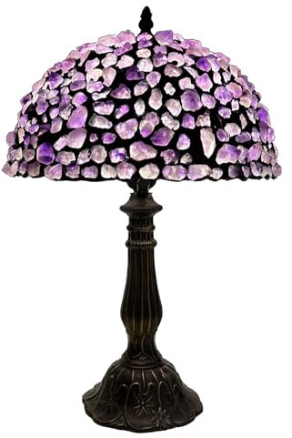 BOTOWI Tiffany Lampe, Lila Achat Buntglaslampe, 12X12X19 Zoll Tiffany Stil Naturstein Tischlampe, Vintage Antik Schreibtischleuchte für Nachttisch Büro Wohnzimmer Lesen Nachtlicht