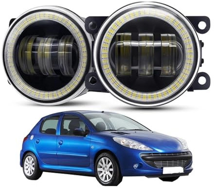 ODKBFG Phare Avant 2 X Ensemble De Phare Antibrouillard Œil D'ange Pour Voiture, Pour Peugeot 206 206 + T3E 2009 2010 2011 2012, Lentille LED DRL, Feu De Jour 30W 12V Feux Avants(White and Yellow)
