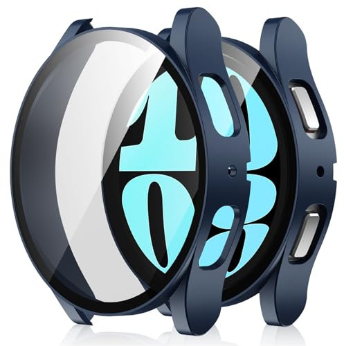 Amizee 2 Pièces Coque Compatible avec Samsung Galaxy Watch 6 40mm avec Protection Écran, Ultra Mince Étui Dur de Anti-Rayures Verre Trempé Écran Coque pour Galaxy Watch 6 (Bleu/Clair)