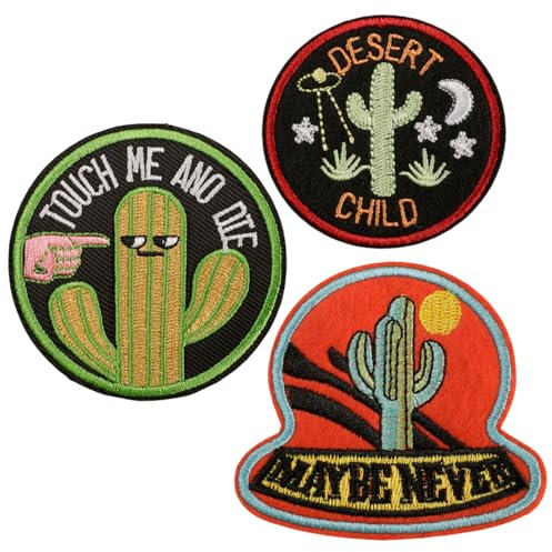 HDGSAFD 3 Piezas De Parche De Tela De Patrón De Cactus, Parche De Tela Bordado, Parche De Tela Creativo, Parche De Ropa Y Divertido Parche De Tela De Dibujos Animados.