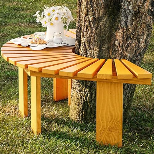 Gartenbank aus Holz für den Außenbereich, Hofbänke, Terrassenstuhl, gebogene Bank mit Massivholzrahmen, halbrunde runde Baumbank für Rasen, Hof, Veranda, Terrasse und Poolrand(Wood Color,Half Round)