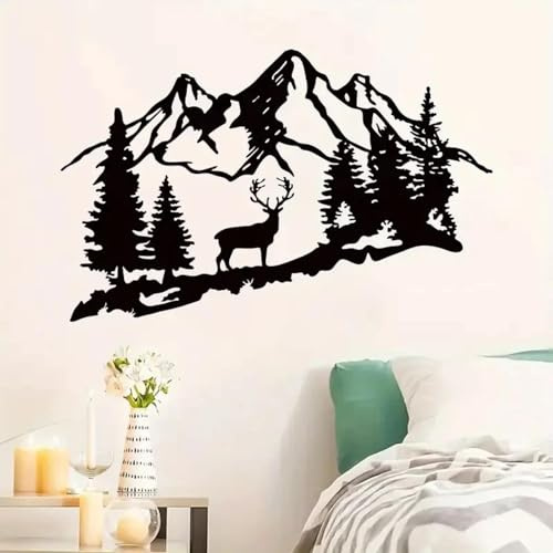 Schwarze selbstklebende Landschaft kreative Berg Wald Hirsch Vinyl dekorative Wandaufkleber Kinderzimmer Museum Aufkleber Tapete