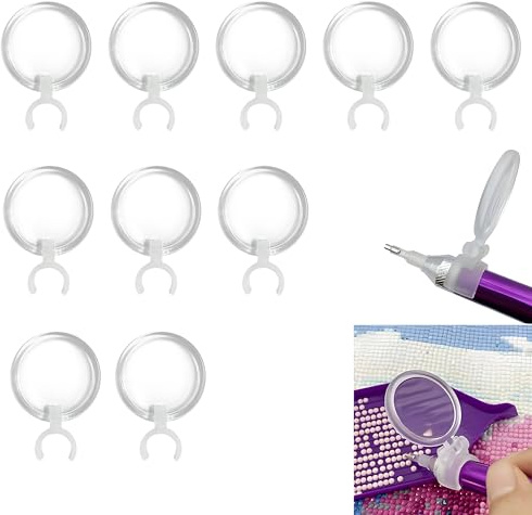 Klebestifthalter Lupe Vergrößerungslinse für Diamant Malerei Bohrer Stift, 10 Stück Diamond Painting Zubehör, Präzise Diamantstift Lupe für Stickereibedarf und Multifunktionales Werkzeug für DIY