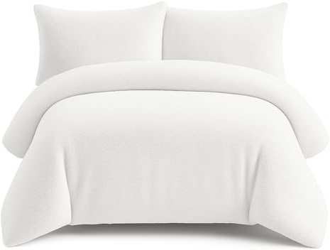 Bella Nights Teddy Bear Fleece Duvet Cover Set – Thermal Warm & Cosy Soft Fur Bedding with Pillowcases – Winter Duvet Set (White, Super King)