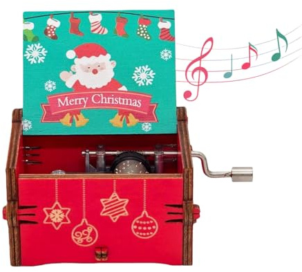 Dcpshtry Spieluhr Weihnachten,Handkurbel Spielkästen Weihnachten Vintage Gravierte Spieluhren Musikkästen Hölzerne Weihnachten Dekorationen Geschen (Rot-1)