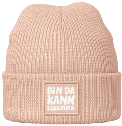 MoonWorks® Damen Beanie mit Spruch Bin da kann losgehen Statement Wintermütze Feinstricke Patch Bedruckt Streewear Accessoire