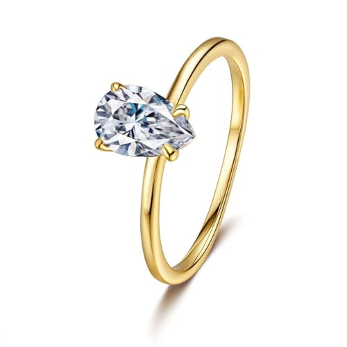 Skcess 9K Gelbgold Wedding Ring, Damen Ringe 7X9mm Moissanit Weiß 2ct Größe 56 (17.8)