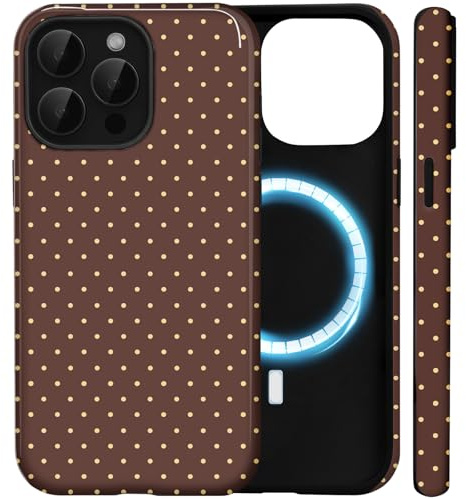 Amzfield Magnetic Case for iPhone 15 Pro Max, Small Polka Dot Retro, Brown | Compatible with MagSafe Small Polka Dot Dotted Dual Layer Shockproof Retro Cute for Girl Women Drop Protection Artistic Girly