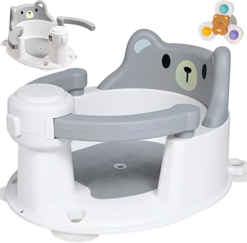 Seggiolino Doccia Bimbo, Seggiolino per Vasca da Bagno per Bambini a Partire da 6 Mesi, Seggiolini Per Bagnetto, Seggiolino da Bagno Antiscivolo con 4 Potenti Ventose, per Doccia o Vasca (Grigio)