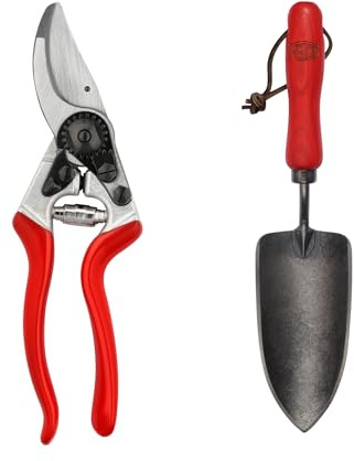 FELCO 8 Tijera de Podar Profesional Bypass 25 mm para Mano Derecha con Plantador de Mano FELCO 401 de Acero