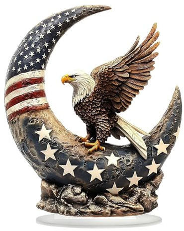 Eagle Desktop Art Figur – 2D Weißkopf Pygarge aus Acryl, 17,1 x 20 cm | Patriotisches Ornament des 4. Juli mit Mond- und Stern-Details, Deko-Figur für Zuhause, Auto, Büro