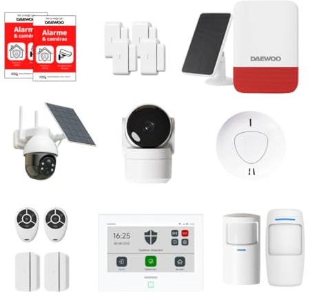 Daewoo Security - Alarme Maison Connectée sans Abonnement – Smart Protect Advanced Plus avec Caméras HD, Sirène Solaire et Détecteur de Fumée – Alexa & Google Home