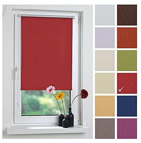 Liedeco® Rollo Klemmfix Thermobeschichtet - 75 x 150 cm rot (Breite x Höhe) / lichtundurchlässig Blickdicht verdunkelnd und stufenlos verstellbar/leichte Innen-Montage ohne Bohren mit Klemmträger