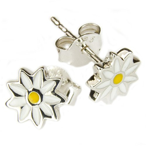 Ohrstecker Blume Edelweiß, gelb/weiß lackiert, Silber 925 hochwertig rhodiniert