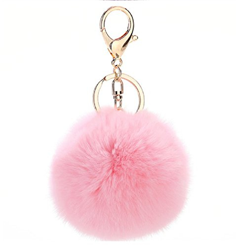 NOVAGO Porte Clé Pompon en Vrai Poil Lapin, Doux au Toucher Garanti -Rose Pale