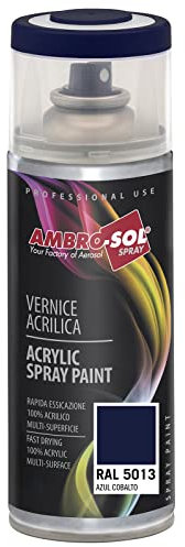 AMBRO-SOL - Pintura acrílica en spray, color Azul Cobalto, RAL 5013, resultado profesional en múltiples superficies, exteriores e interiores, 400 ml