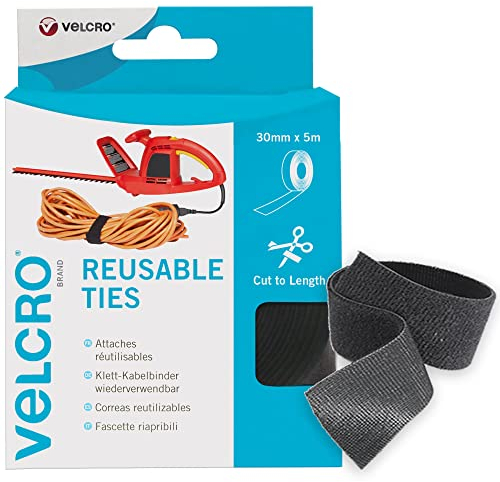 VELCRO Brand One-Wrap Reusable Ties Multi-Purpose Ties Perfect Desk Accessories for Cable Management & Home Improvement Black 30mm x 5m