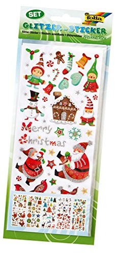 folia 1412 - Glitzer-Sticker Weihnachten, ca.10 x 23 cm, 5 Blatt, Motive sortiert - ideal geeignet zum Verzieren von Grußkarten, Bastelarbeiten und Scrapbooking