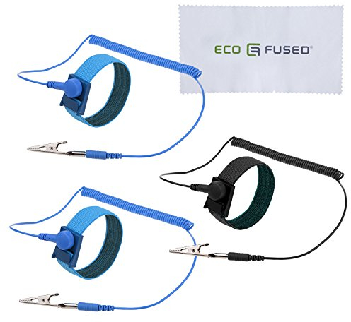 Antistatische Armbänder - 3-er Pack - wiederverwendbare antistatische Armbänder mit Erdungskabel und Krokodilklemme - Ermöglicht Ihnen, sich während der Arbeit an empfindlicher Elektronik zu erden (1x Schwarz + 2x Blau, 3-er Pack)