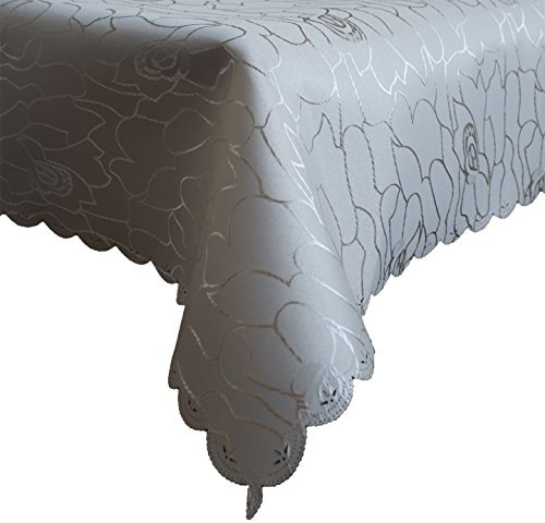 Anka Textil Damast Tischdecke 110x140cm Tischtuch Tischwäsche Tafeltuch Jacquard Eckig Silver (Beige)