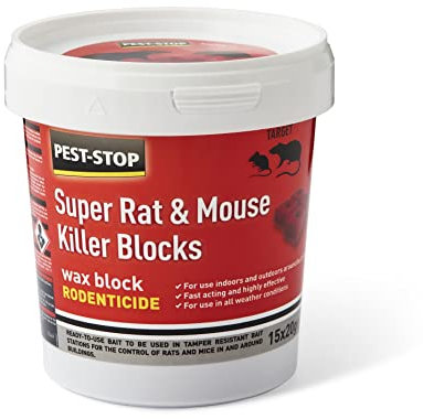 Pest-Stop Super Rat & Mouse Control Wax Blocks – Rodent Bait with Chocolate Scent – Indoor & Outdoor Use – Contains Bromadiolone – Suitable for Bait Stations – 600g Tub
