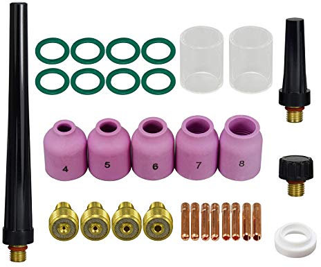 RIVERWELD Corps de Collet Diffuseur de Gaz TIG 45V 13N Coupes en Verre Transparent Buse en Quartz #10 Buses en Alumine Coupes en Céramique 53N série pour SR WP 9 20 25 Torche de Soudage 31pcs