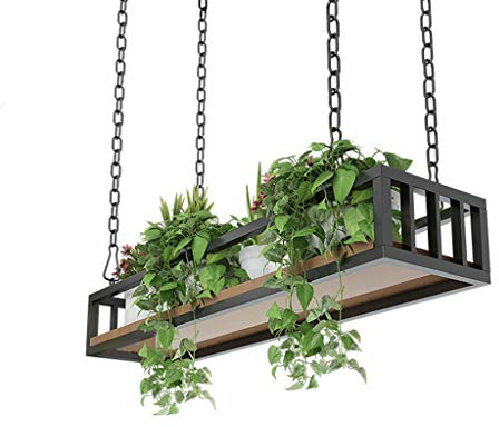 ZRN-Schweberegale Decke Blumentopf Rack Lagerung, hängende Blumenständer, kreative Pflanze Geländer Regal mit Massivholzplatte und Eisenrahmen, für Bar Flower Shop Balkon