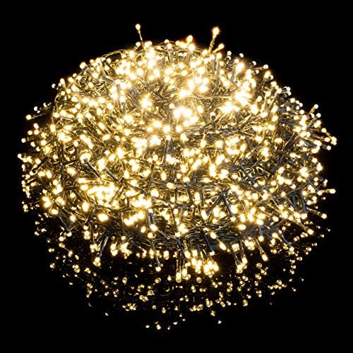 Nataland Catena Luminosa 2000 Led - 105 Metri Interno Ed Esterno, Serie Certificata Con Controller 8 Funzioni, Per Illuminazione Casa, Vetrine e Albero di Natale (Bianco Caldo, 2000 Led - 105 Metri)