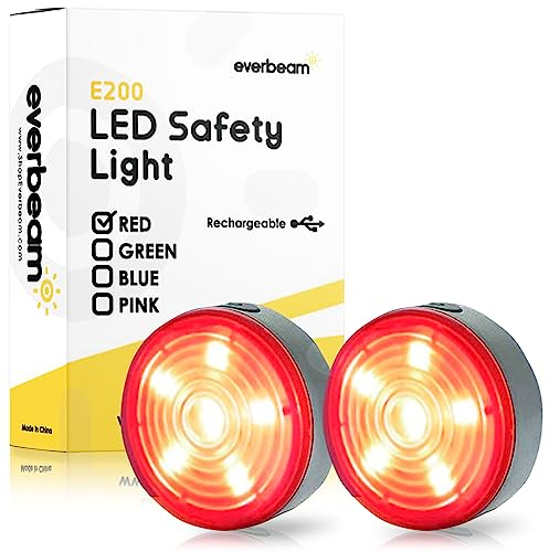 Everbeam E200 Feux de vélo à LED Avant et arrière Rechargeables - Puissant Ensemble de Feux de sécurité à LED,Parfaits pour Le Running, Le Cyclisme, la Promenade des Chiens, Le Kayak - 2 Packs, Rouge