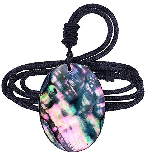 TUMBEELLUWA Collier réglable en ormeau pour homme et femme avec pendentif en coquillage de mer avec cordon de 46 à 64 cm, Coquille d'ormeau, Coquille d'ormeau