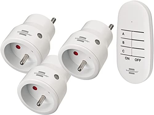 Brennenstuhl Funksteckdosen Programmierbar 3er Set mit Fernbedienung Comfort-Line weiß (Innenbereich, mit Fernbedienung) 1507071