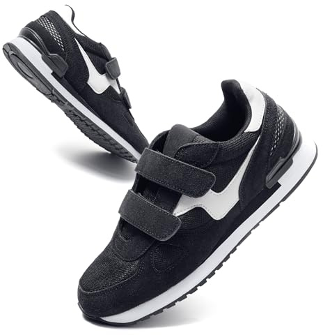 JOMIX Scarpe con Strappo Uomo Comode Ginnastica Tennis Camminata Passeggio Sneakers Senza Lacci SU8138 (Nero Bianco, 45)
