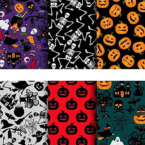 Herbests 6 Stück Halloween Baumwollstoff Sets DIY Patchwork Stoffe mit Muster Nähstoffe Handgemachte Handwerk Festival Party Wohnaccessoires für Halloween Themenpartys Karneval Weihnachten 50 x 50cm